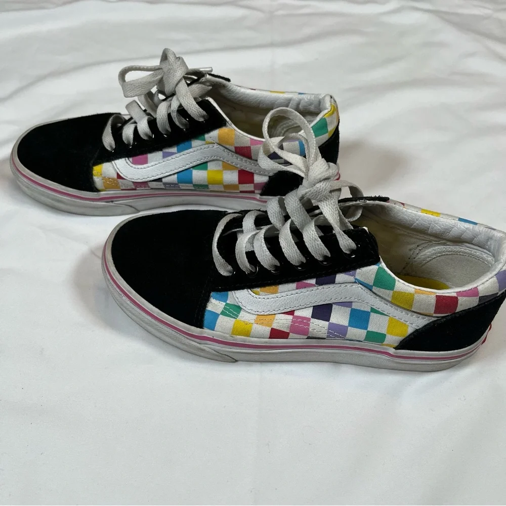 Vans Old Skool Kids Youth Size 2Y Multicolored Checkerboard Walking Shoe Sneaker